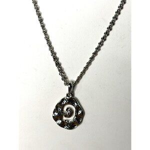 Silver-Tone Chain Necklace With Textured Circle Pendant & Heart Accent